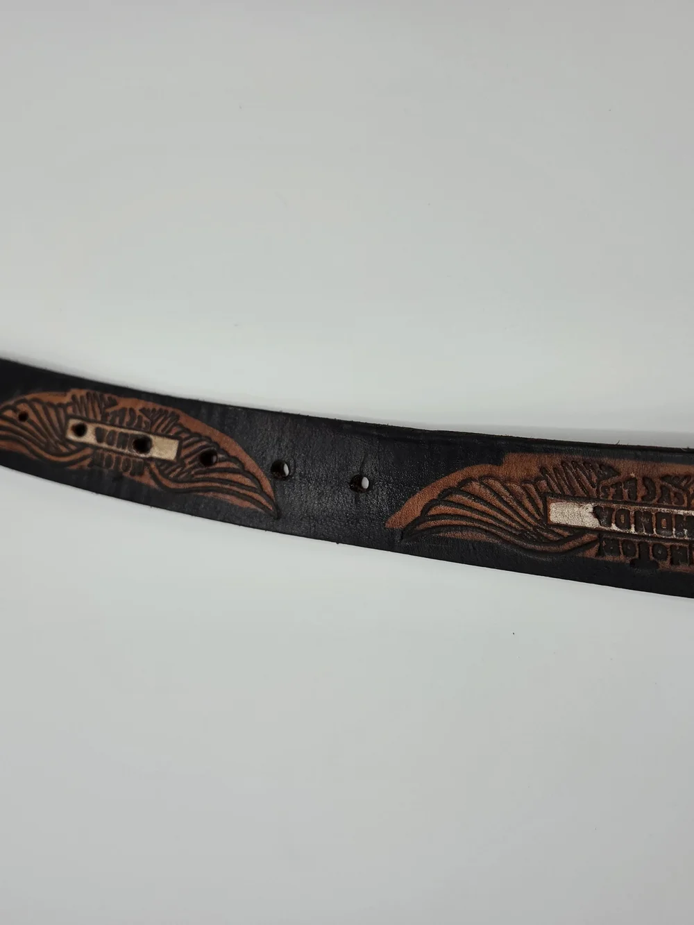 Honda Motor Leather Belt with Western Eagle Gold-Tone Buckle